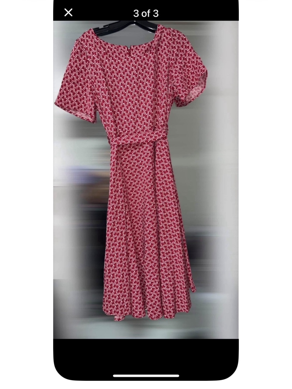Red Patterned Short-Sleeve Wrap Midi Dress